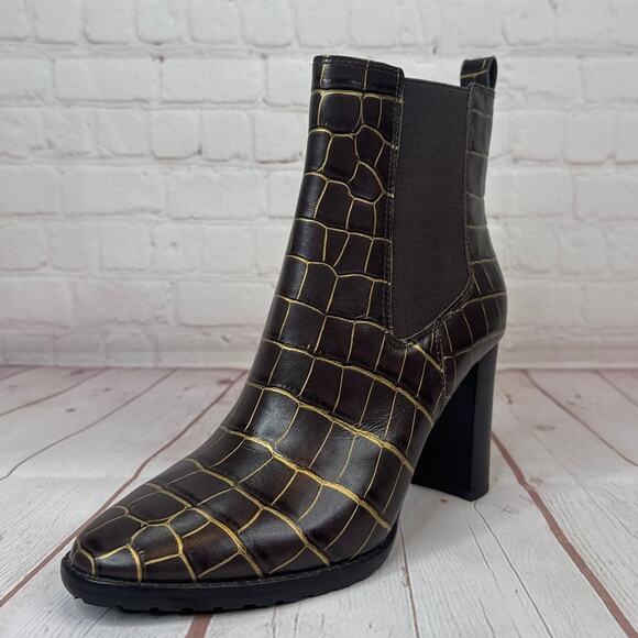 Lauren Ralph Lauren Mylah Leather Chelsea Brown Gold Boots Women’s Size 8 - Picture 3 of 11